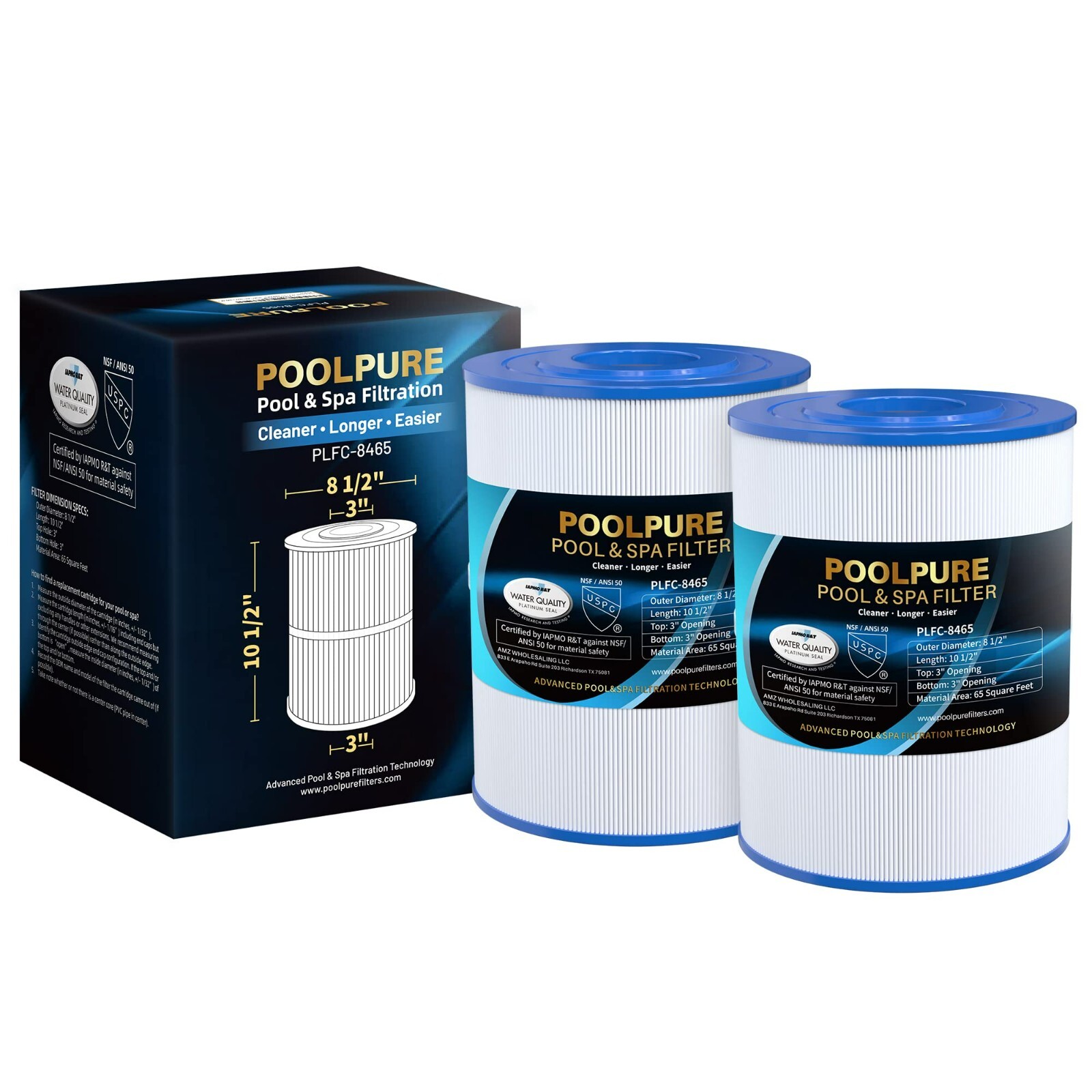 POOLPURE C-8465 Spa Filter Replaces Watkins 31114, Pleatco PWK65, Filbur FC-3960 gallery