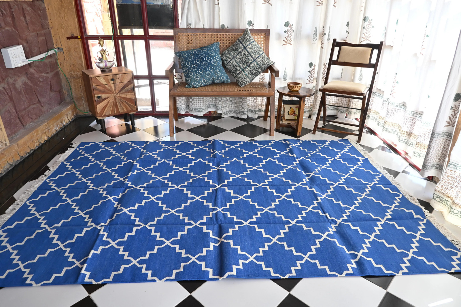 Rugmoda Cotton Blue & Ivory Moroccan Trellis 5x8 ft Living Room Area Rug gallery