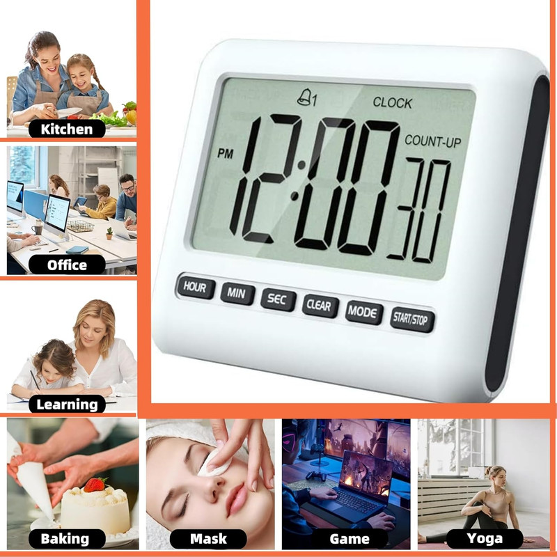 Magnetic Digital Clock for Kitchen - Timer with Alarm, 12/24 Hours, Big Screen, gallery
