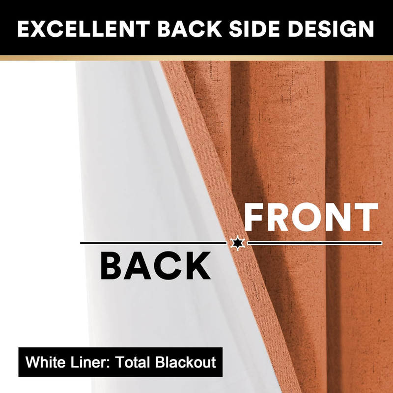 84" Linen Blackout Curtains - 100% Light Blocking, Energy Saving, 2 Panels, Oran gallery