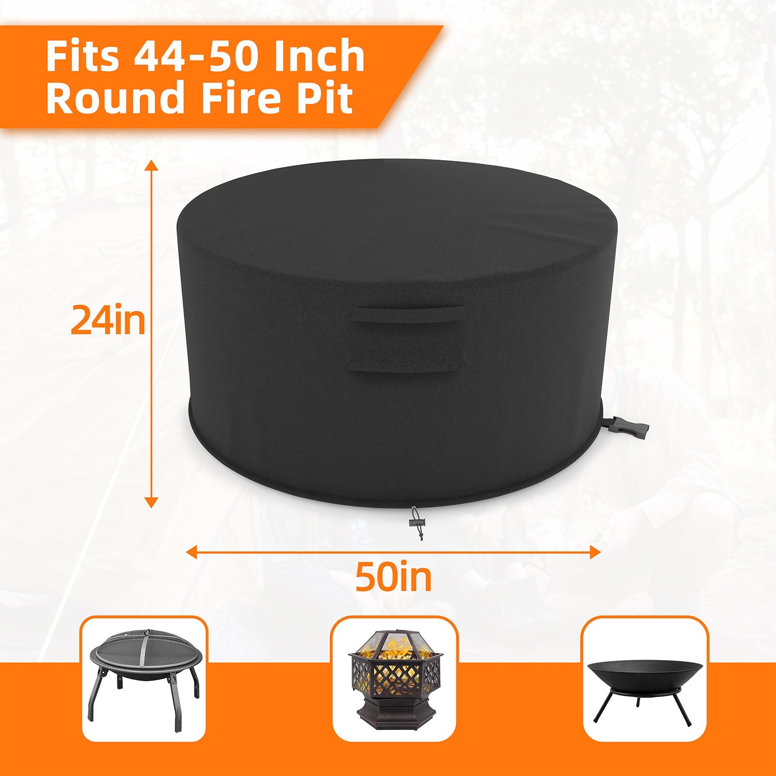 50" Round Fire Pit Cover, 600D Heavy Duty Fire Pit Cover, Waterproof & Windproof gallery