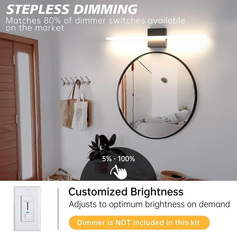Bathroom Vanity Light 23.6" Dimmable 5CCT LED Black Wall Lamp Mirror Fixture gallery