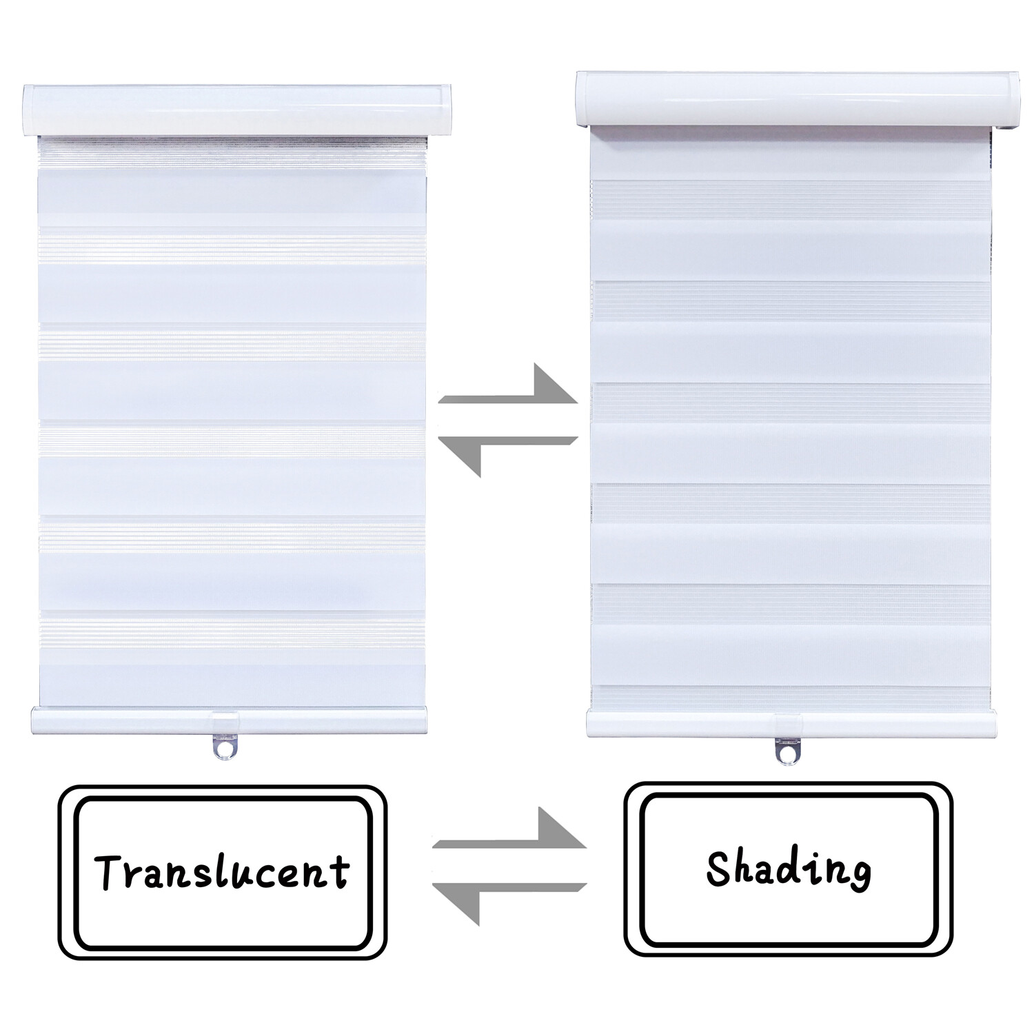 HTTMT- Zebra Roller Blinds [(W)69“ x (H)72”] White, Cordless, Dual Layer Shades, gallery
