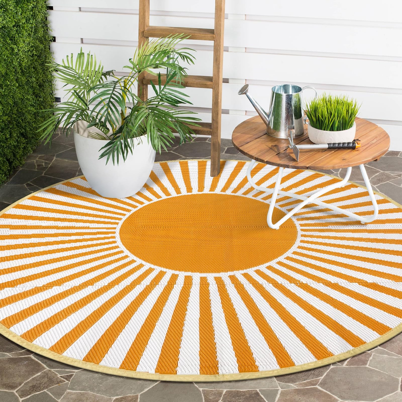 Round Outdoor Rugs 6ft for Patios Clearance, Waterproof Reversible Plastic St... gallery