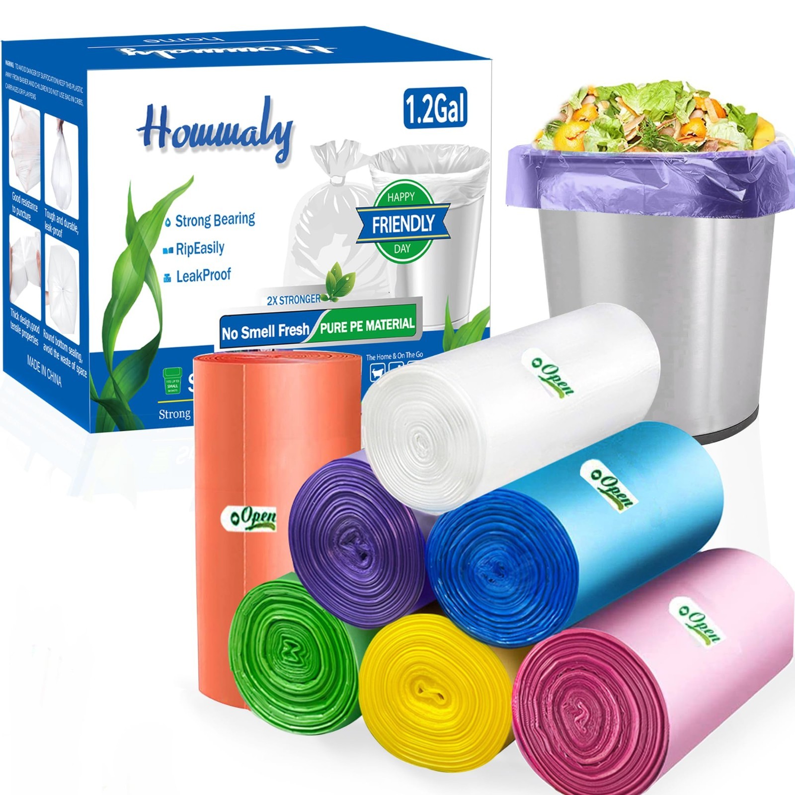 350pcs Small Trash Bags 1.2 Gallon - Strong Multicolor Garbage Bin Liners for Ho gallery