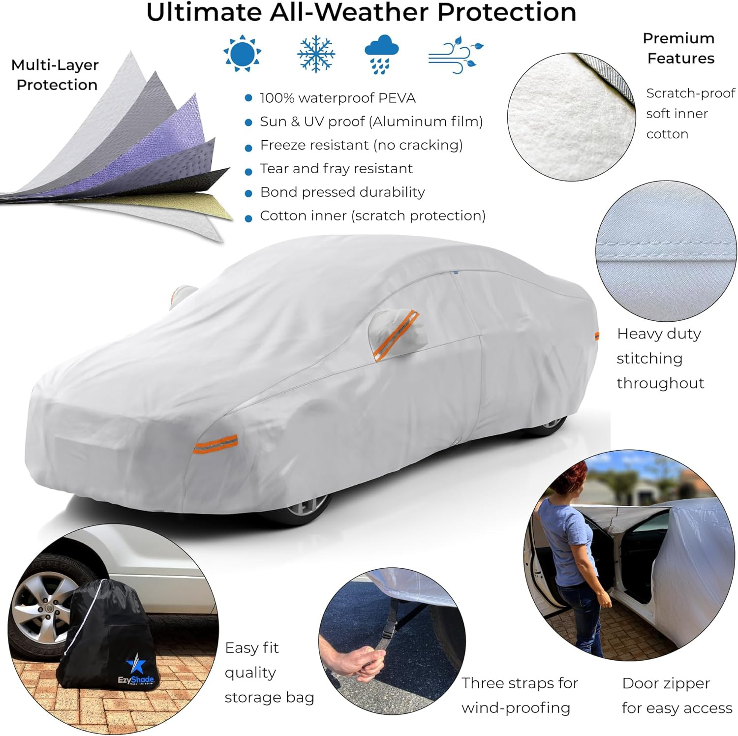 10-Layer Waterproof Car Cover for All Weather - Fits Sedan, Hatch & SUV gallery
