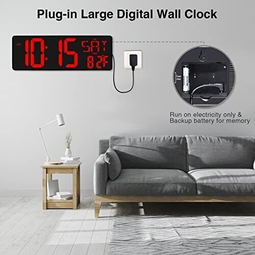 Atomic Clock LED Silent Large Display Digital Wall Clock Never Needs Red New gallery
