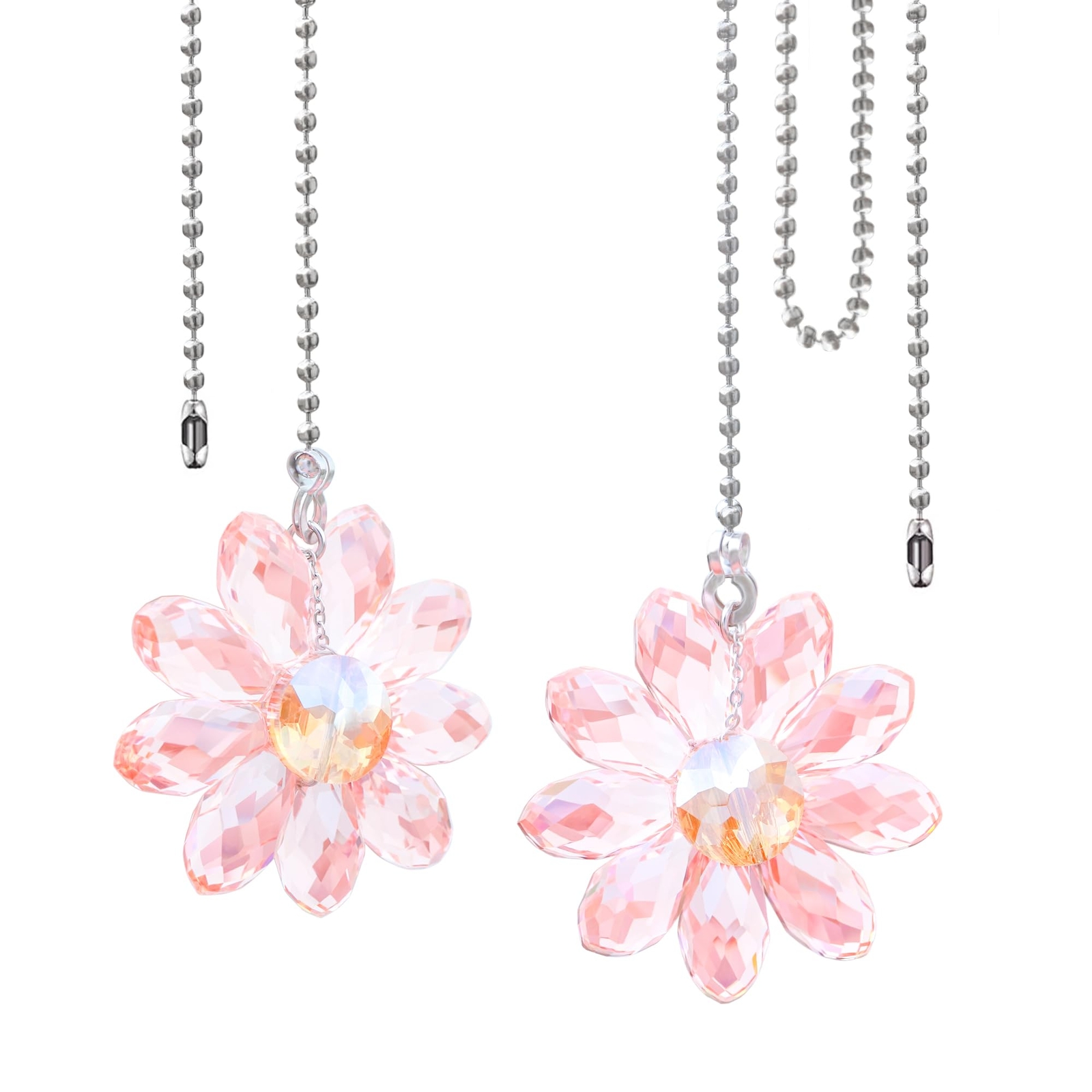 Ceiling Fan Pull Chain 2 Pieces 1.8 Crystal Glass Flower Pendants with 24 Cei gallery