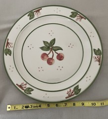Green and Red Embossed Cherry Patterned 11.5″ plate and 8.5″ Bowl Set