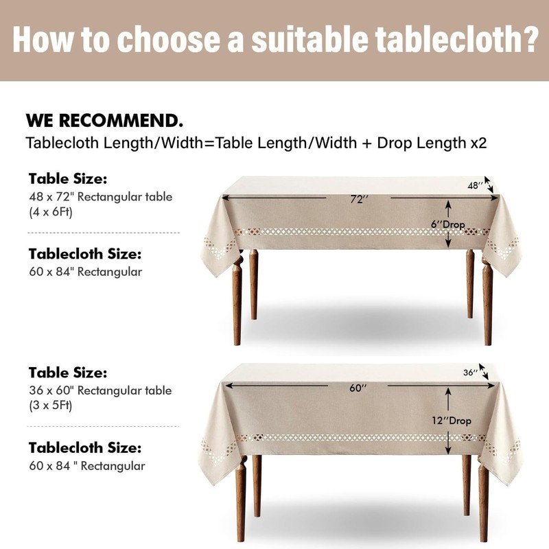 Beige Rectangle Linen Polyester Tablecloth with Decorative Cutouts Spring Wat... gallery