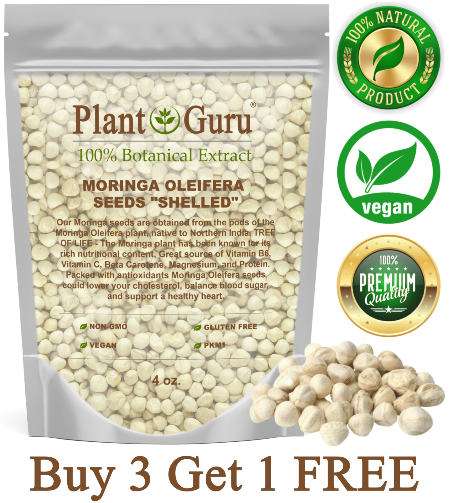 500 Moringa Oleifera Seeds Kernel 4 oz. SHELLED Fresh Organic Semilla De Moringa gallery
