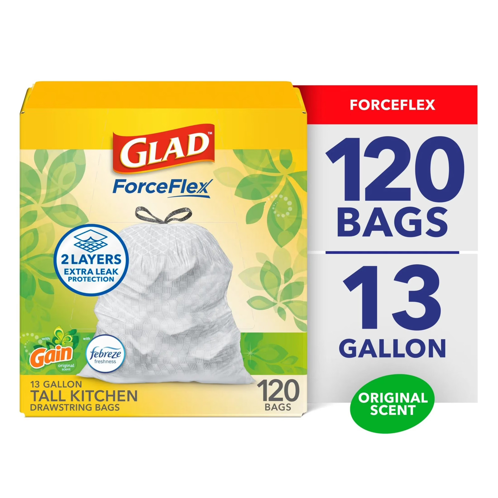 Forceflex Tall Kitchen Drawstring Trash Bags, 13 Gallon, Gain Original with Febr gallery