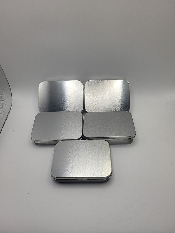 5 NEW Rectangular Plain Tin Containers w/Lids FDA Approved 3.75x2.75x0.75 gallery