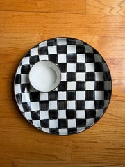 NEW MACKENZIE CHILDS Courtly Check Chip & Dip Serving Platter Plate Set 14”