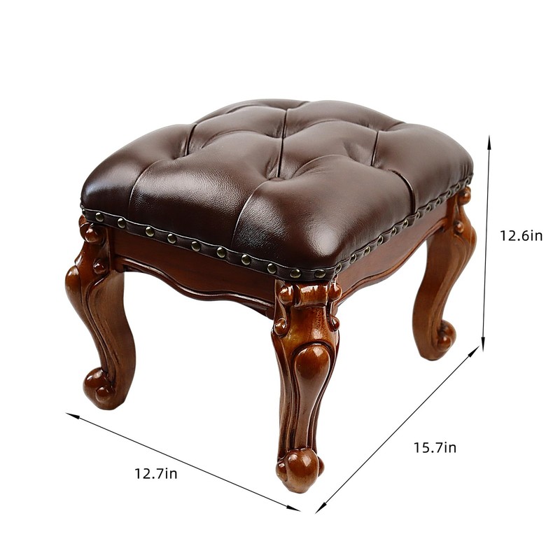 Leather Foot Stool,Vintage Footstools,Wooden Footrest,Upholstered Foot Rest for gallery