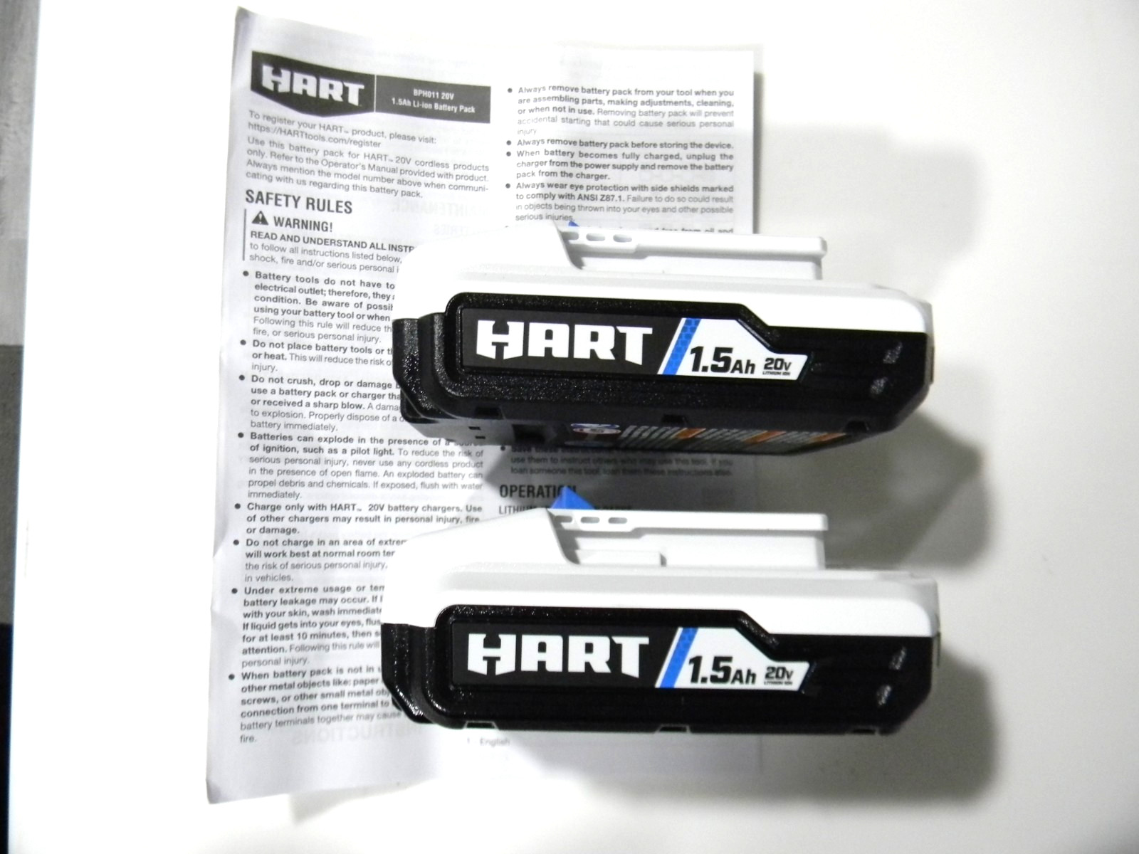 (2) NEW Genuine HART BPH011 20-VOLT 20V Lithium Ion 1.5Ah Batteries gallery