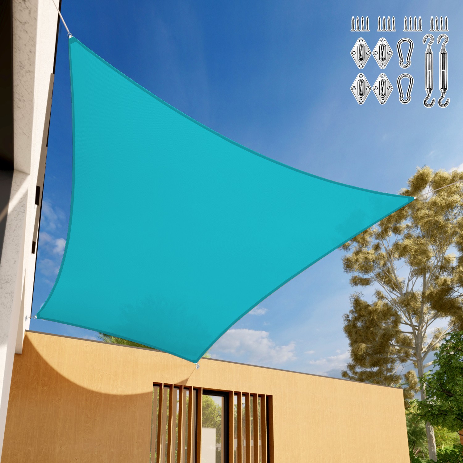 5-24ft Turquoise Waterproof Rectangle Sun Shade Sail Net Cover w/6" Kits Patio gallery