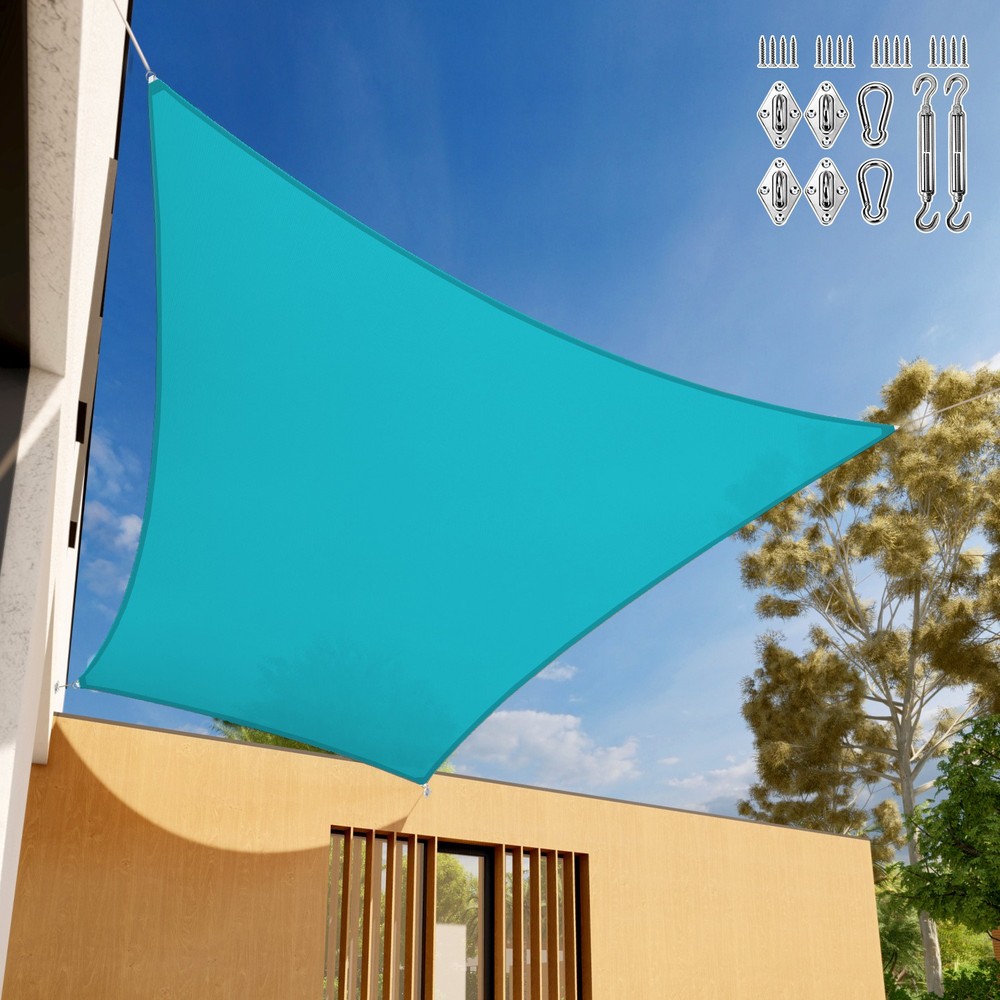 5-24ft Turquoise Waterproof Rectangle Sun Shade Sail Net Cover w/6" Kits Patio
