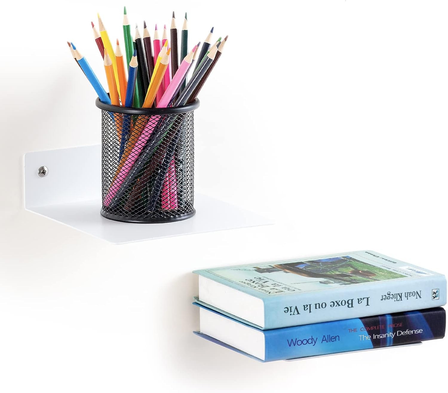 Small Floating Shelf Set of 2 Pack White, Metal Floating Book Shelves for Wall gallery