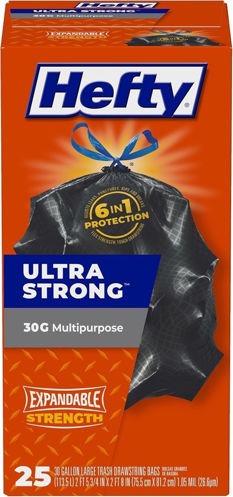 Hefty Ultra Strong Large Trash Garbage Bags 30 Gallon, 25pc Pine Breeze