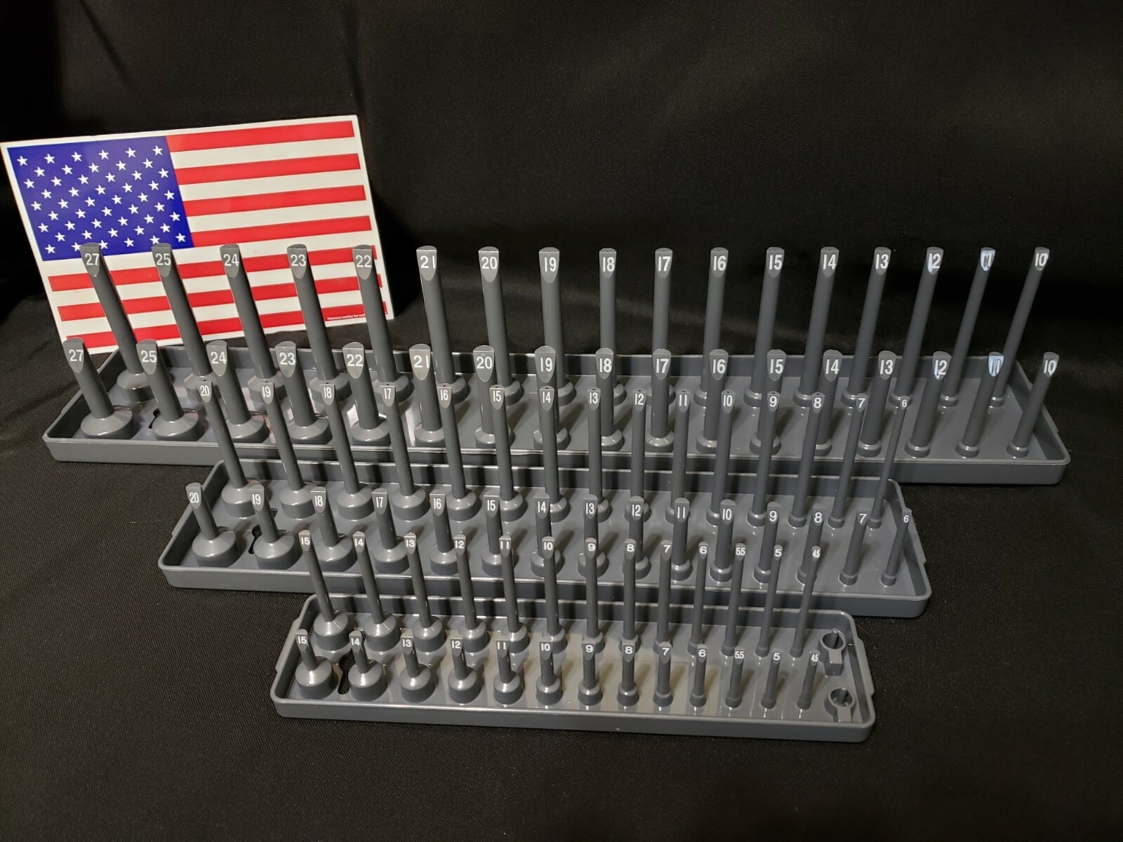 Hansen 6 Pc Socket Organizers Tool Rack Holders 1/4" 3/8" 1/2" Orange&Grey - USA gallery