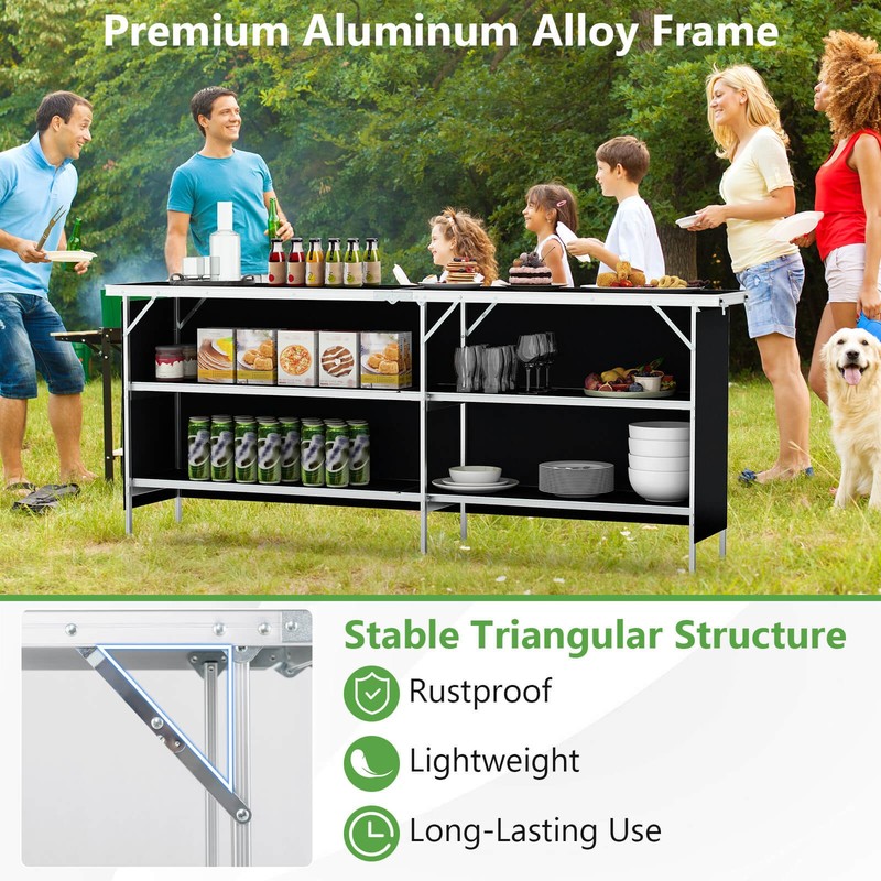 Portable Bar Table Folding Camping Table w/ Aluminum Alloy Frame 2-Tier Shelves gallery