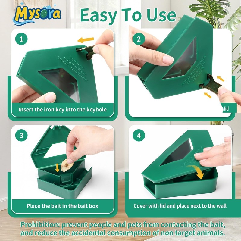 6 Pack Mouse Bait Stations with Visible Window & Keys, Lockable Rodent Contro... gallery
