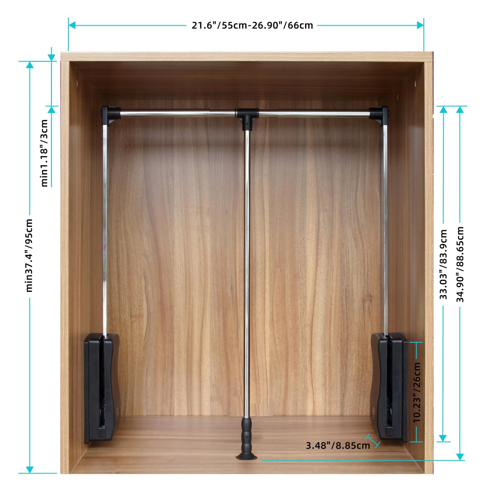 Pull Down Closet Rod 21"26", Adjustable Side Mounted Closet for Kitchen Bedro... gallery