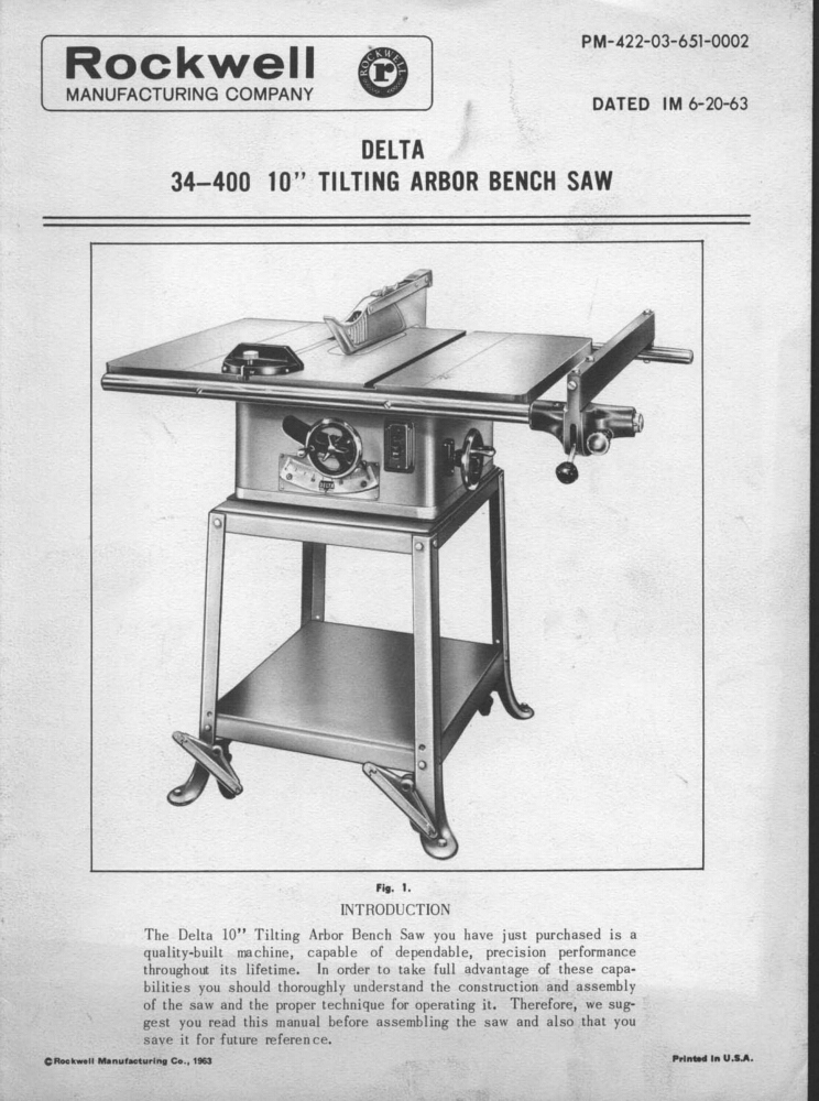 Delta Rockwell 34-400 - 10" Tilting Arbor Bench Saw Instructions gallery