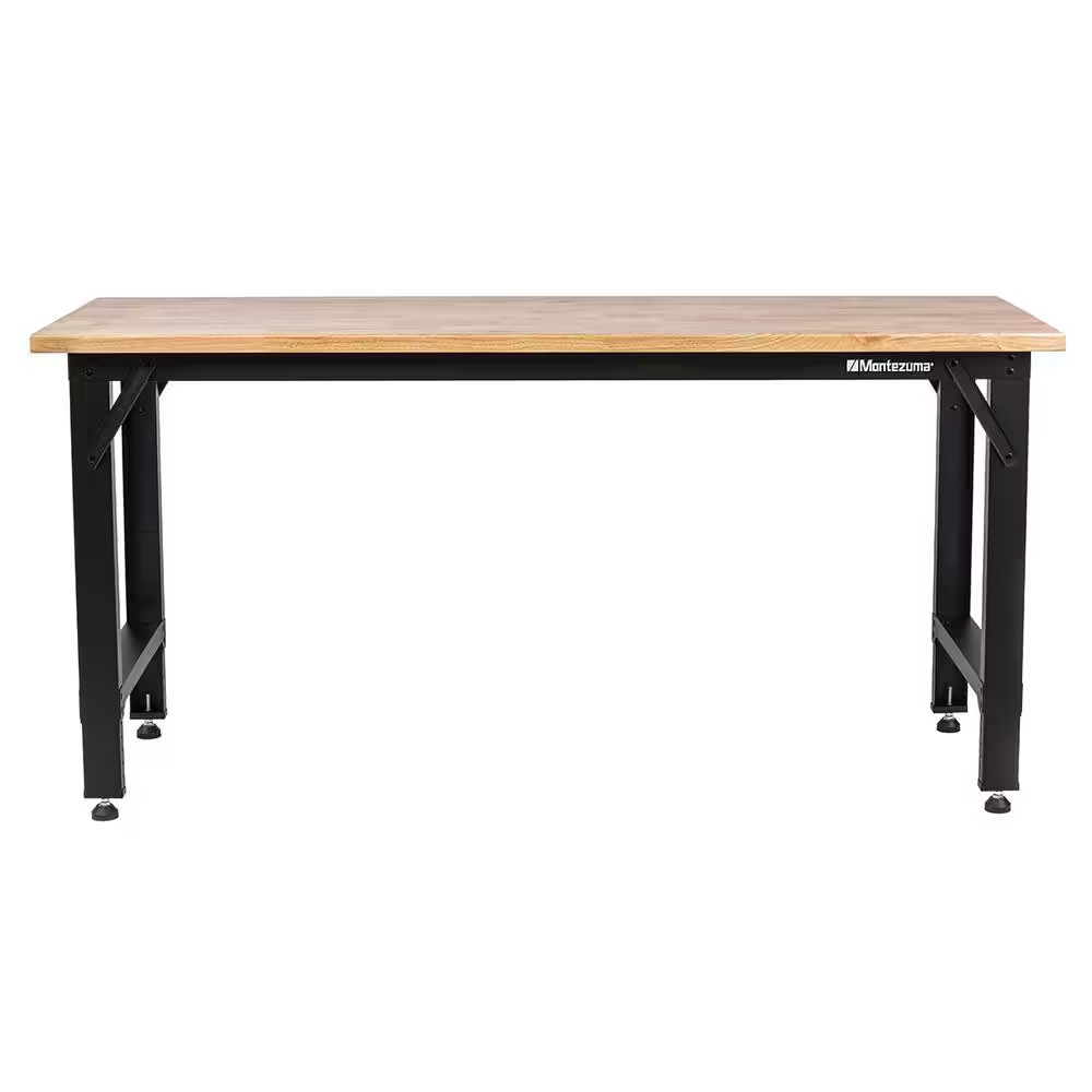 72 In. W X 24 In. D Adjustable Height Steel Workbench with Solid Wood Work Top gallery