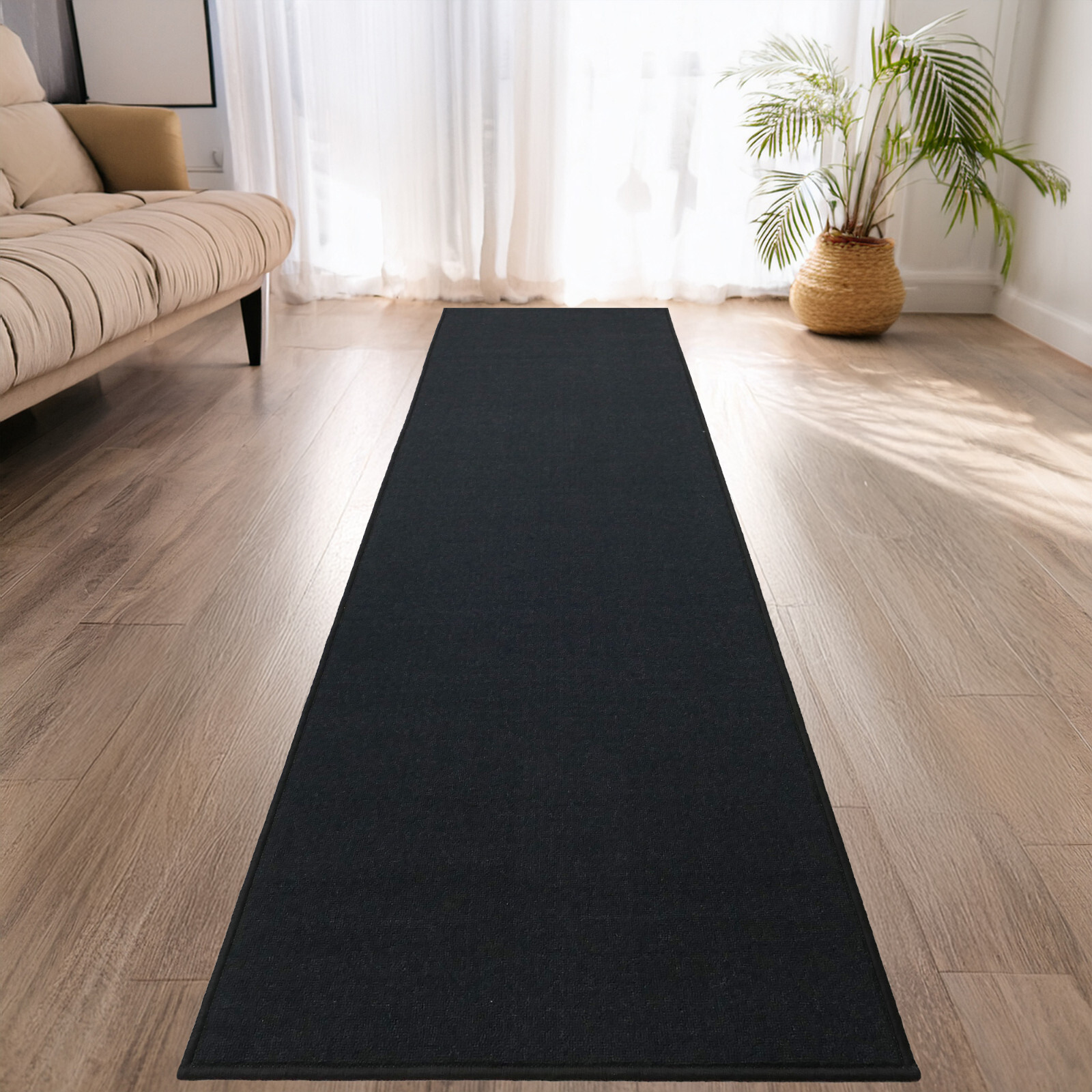 Custom Size Anti-Slip Washable Low Profile Black Runner Rug gallery