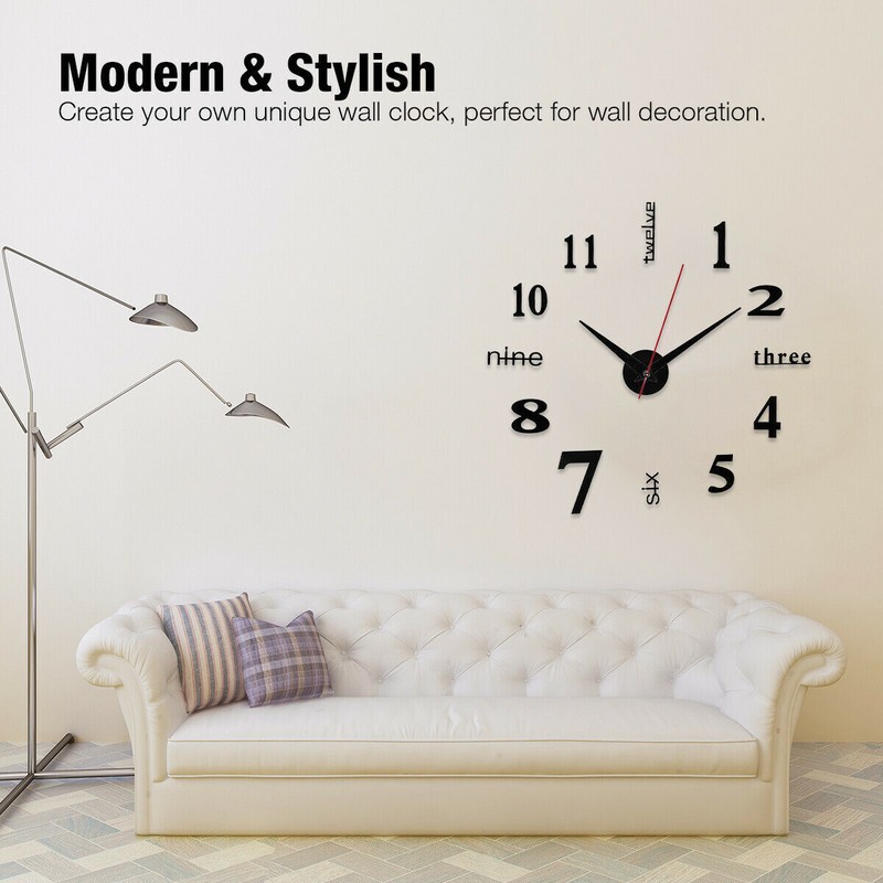3D Large Mirror Surface Wall Clock Modern DIY Sticker Office Home Shop Art Decor gallery