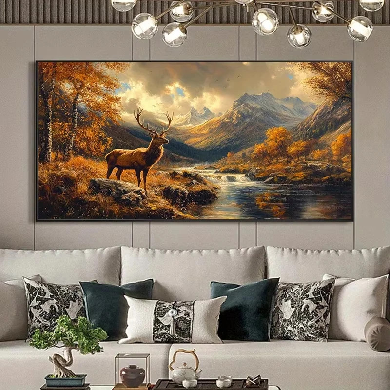 Autumn Forest Deer Poster Prints Nature Landscape Art Canvas Painting Wall Art gallery