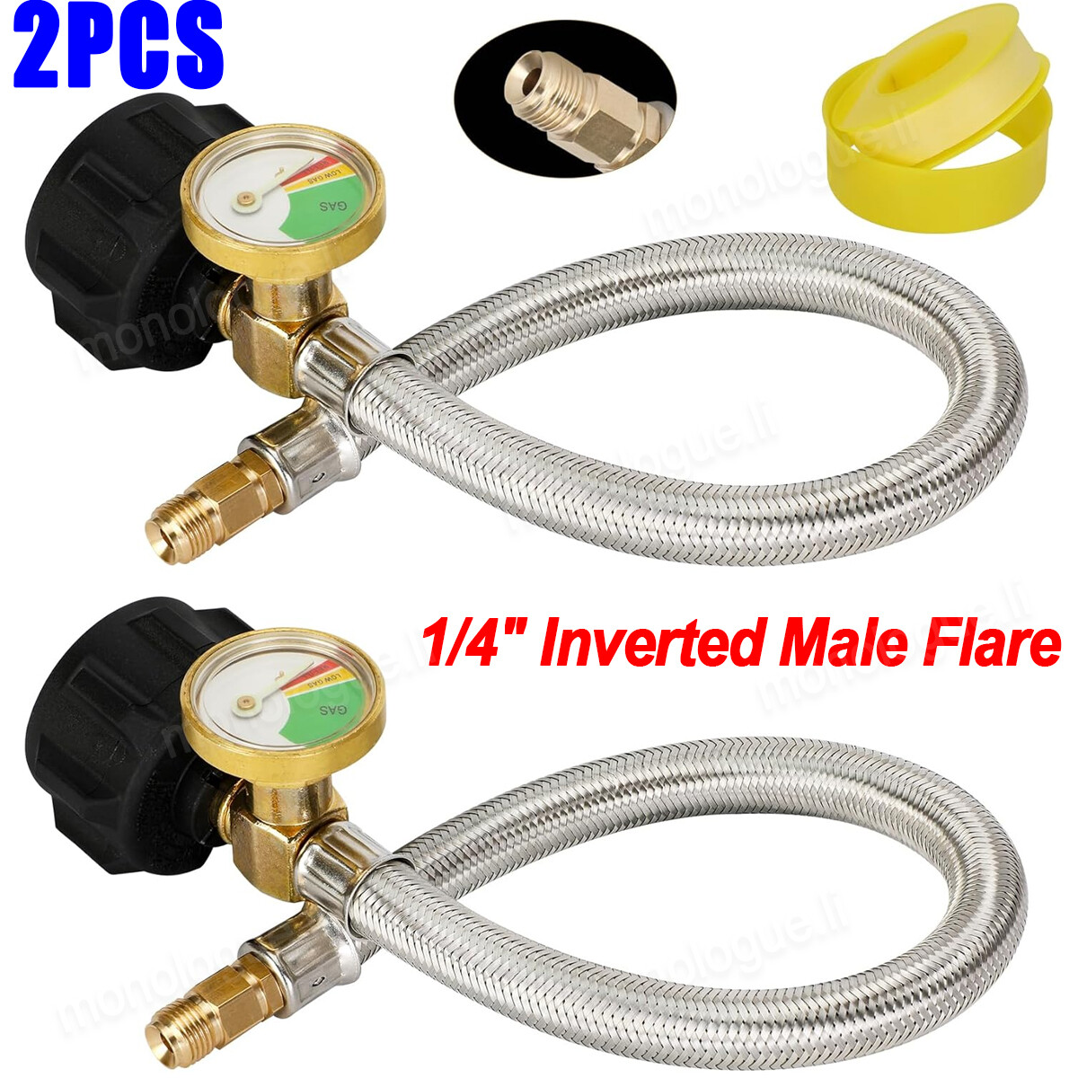 15 Inch RV Propane Pigtail Hose Braided Gas Line with 1/4" Inverted Male Flare gallery