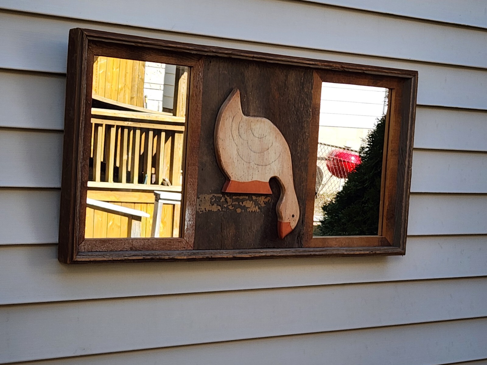 Country Goose Dual Wall Mirror Weathered Barnwood Parts 16" x 31" Frame Vintage gallery