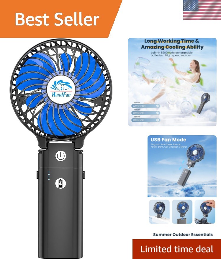 5200mAh Portable Handheld Fan Rechargeable - 3 Speeds Foldable Personal Cooli... gallery