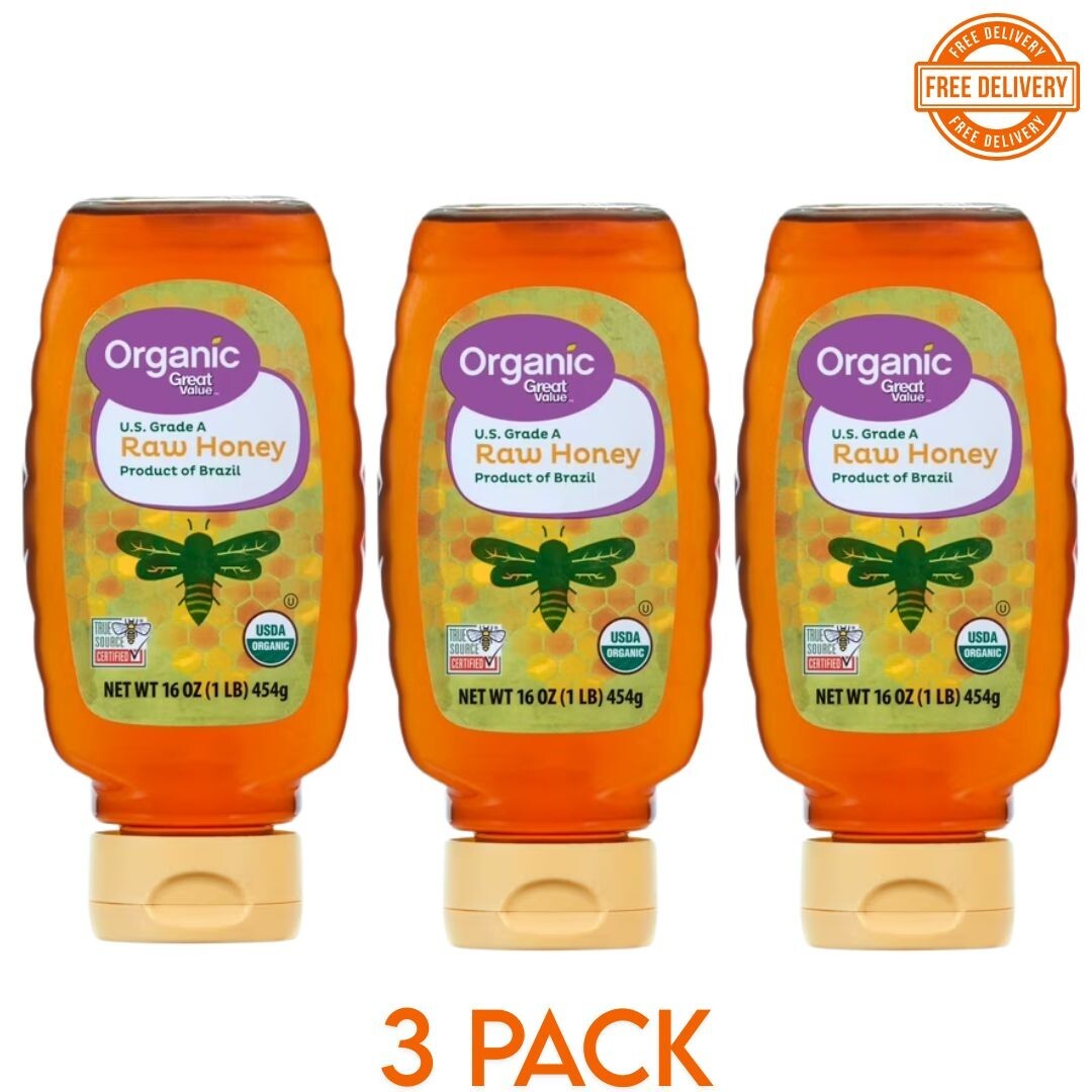 Great Value Organic Strained Raw Honey, Gluten Free, 16 oz Plastic Bottle,3 Pack gallery
