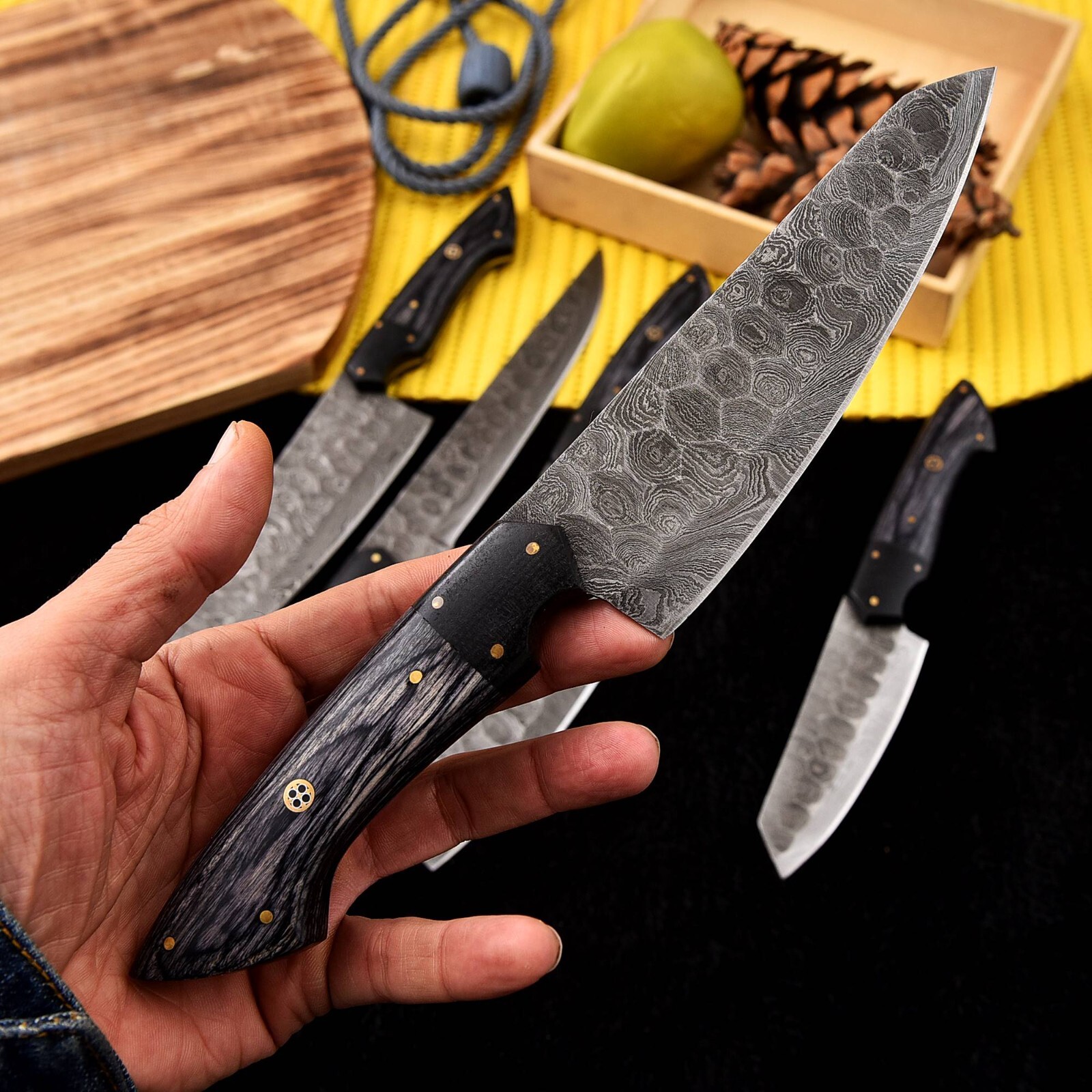 Handmade HAND FORGED DAMASCUS STEEL CHEF KNIFE Set Kitchen Knives gallery