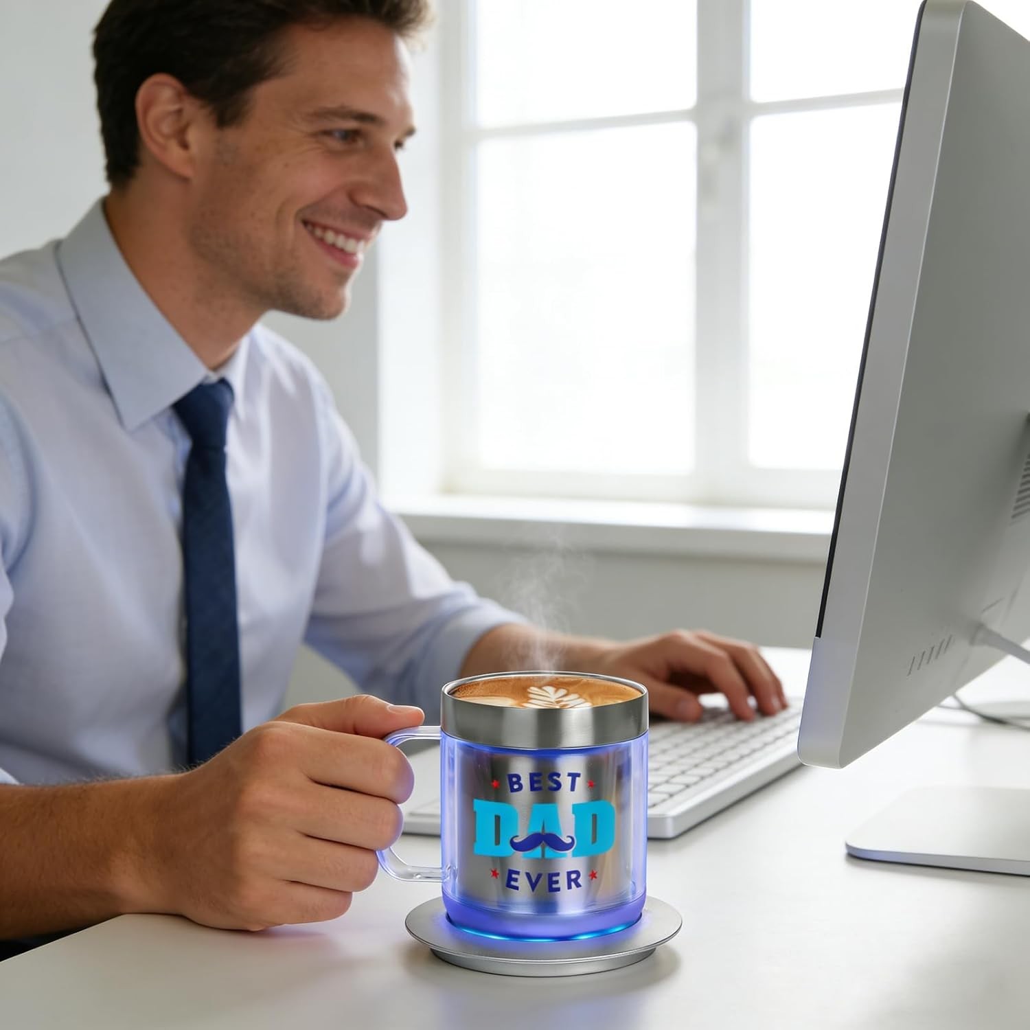 12oz Heated USB Coffee Mug with BEST DAD EVER Design, Personalized Dad gallery