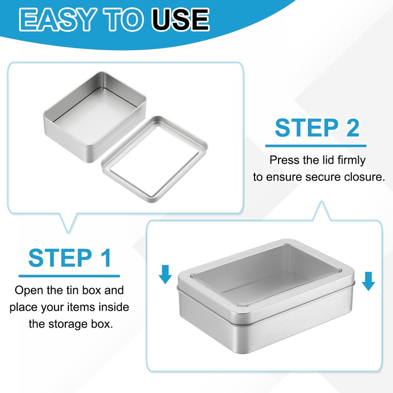 5.1 x 3.7 x 2.4 Inch Rectangular Storage Tins Box with Lid Window gallery