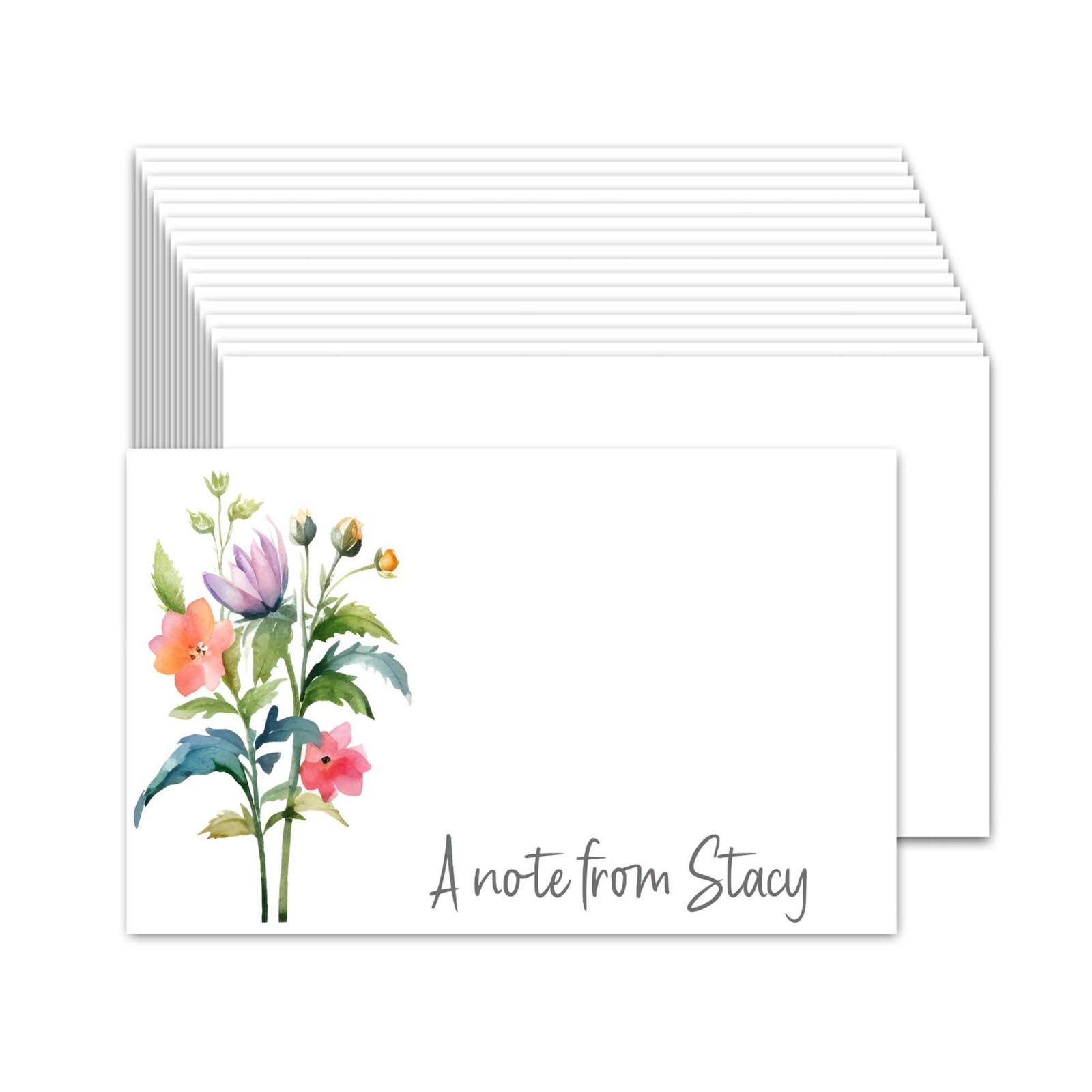 PERSONALIZED - 12 Flat Note card, Floral Stationery with Envelopes - Wildflower gallery