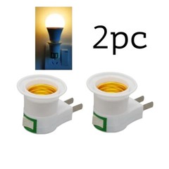 2pk E27 Base Plug-in Light Bulb Socket 2 Prong Outlet Adapter With On/off Switch