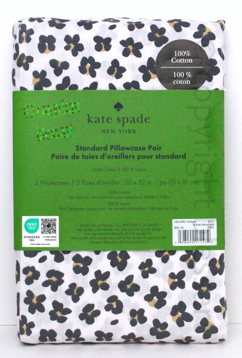 2pc Kate Spade New York Leopard Floral Standard 20x32 Cotton Pillowcase Set NEW gallery
