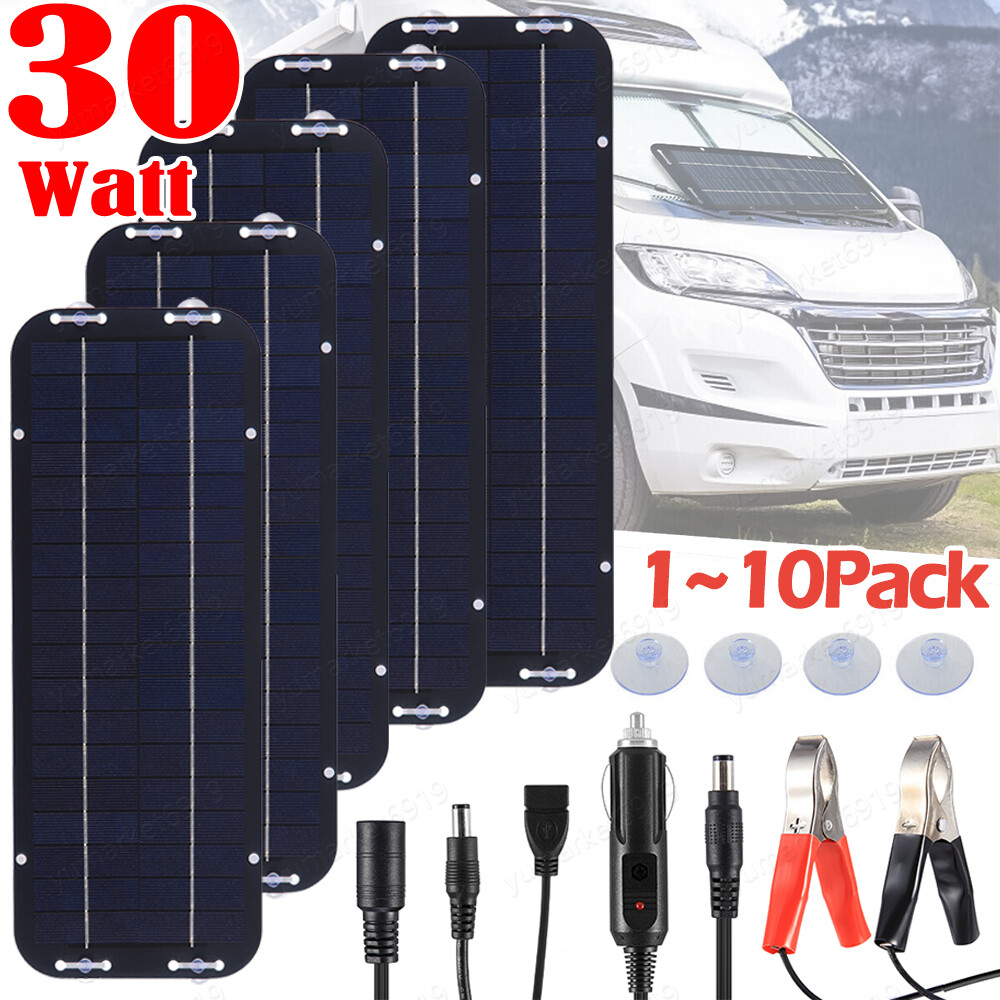 30W Solar Panel 12V Trickle Charger Battery Charger Kit Maintainer Boat Car LOT gallery