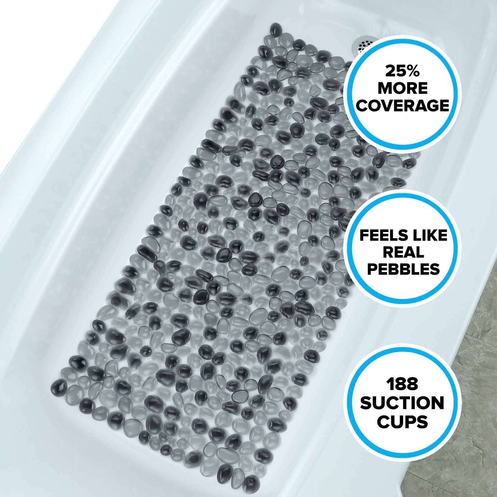 SlipX Solutions Extra Long Pebble Bath Mat, Foot Massage Feels Like River Rocks gallery