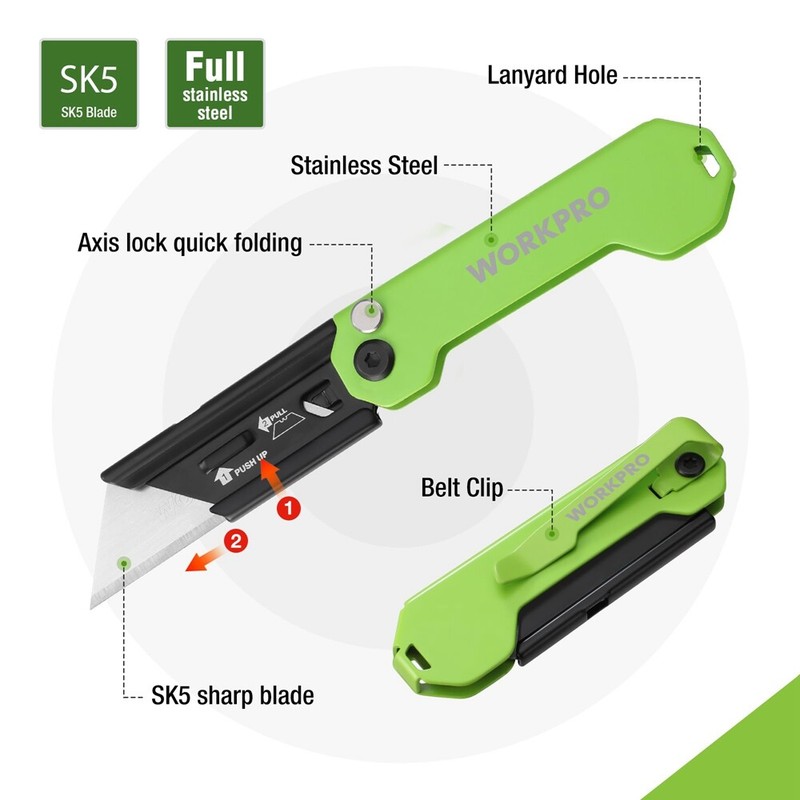 WORKPRO Mini Folding Utility Knife Box Cutter Quick Change Blade EDC Razor Knife gallery