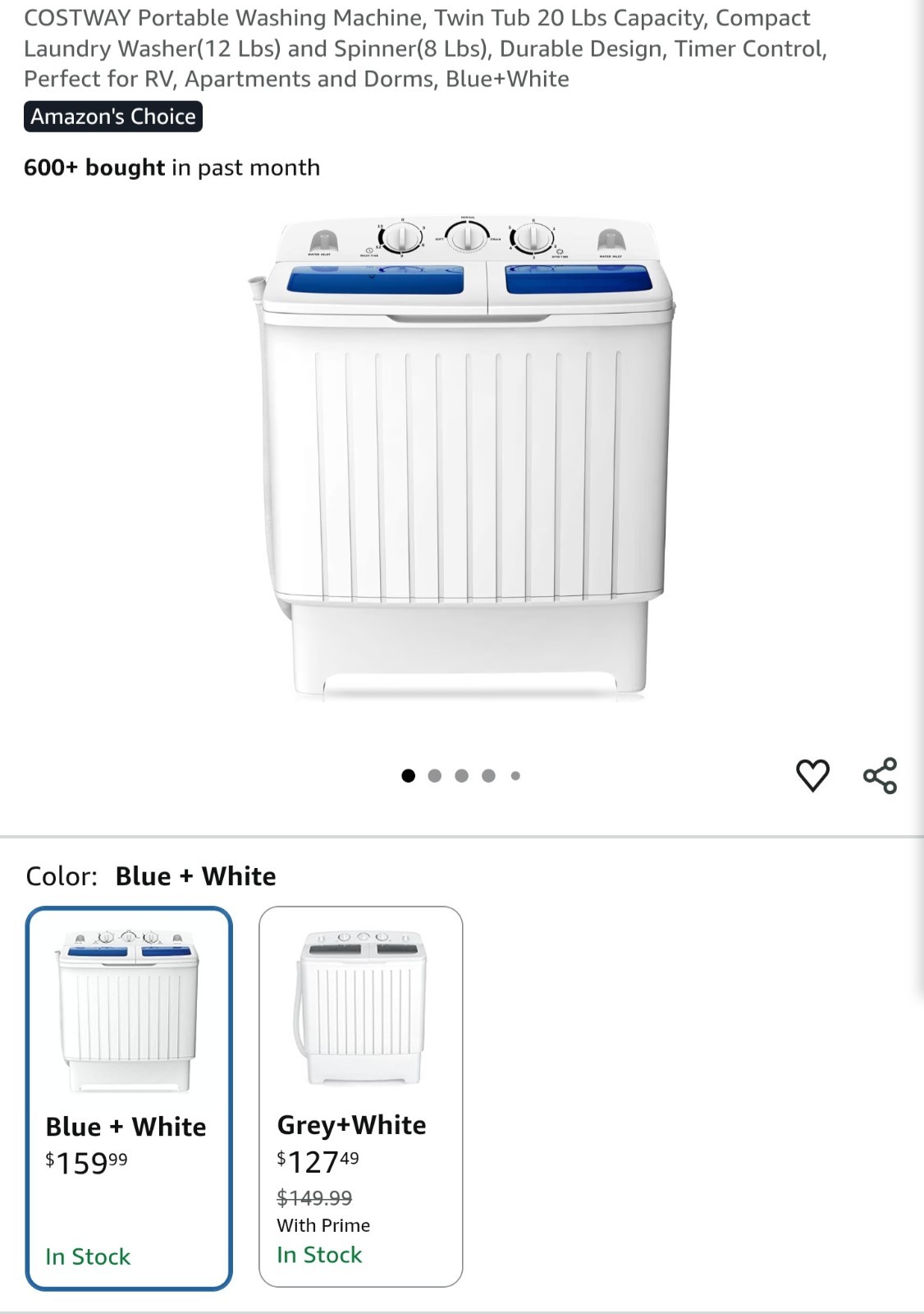 COSTWAY Portable Washing Machine, Twin Tub 20 Lbs Capacity gallery