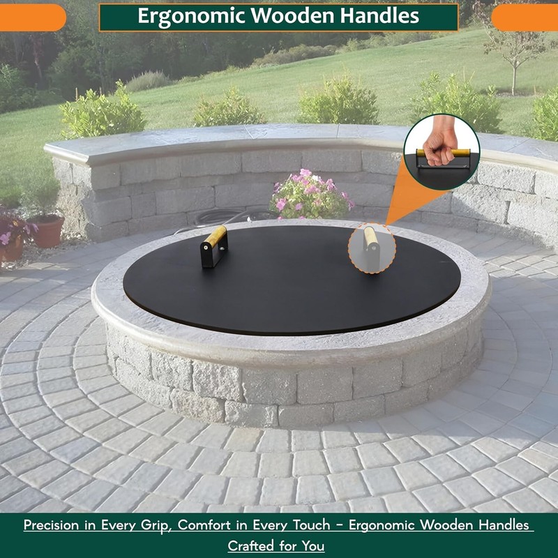 Round Fire Pit Lid - 28 inch fire pit cover Metal with Wooden Handles gallery