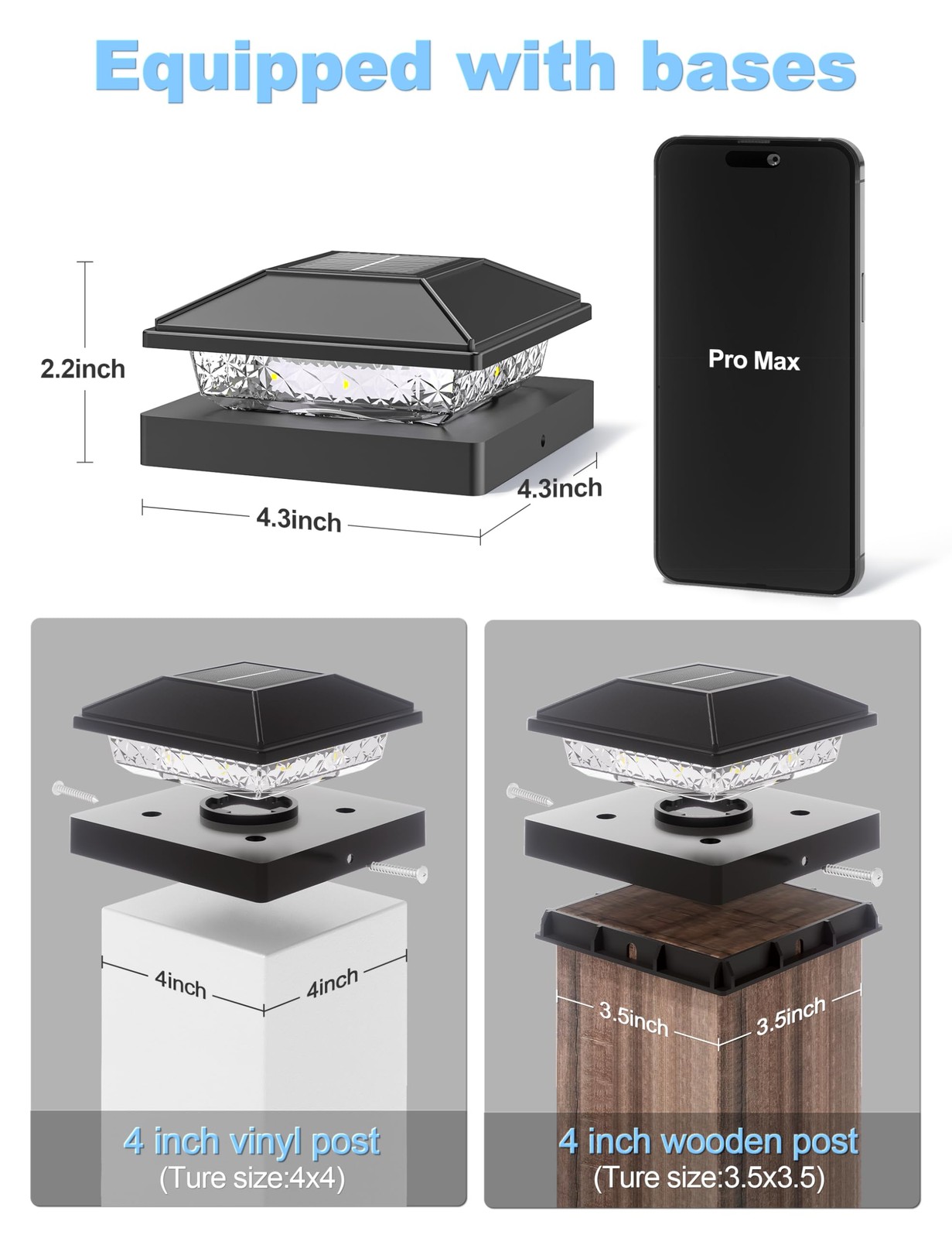 Solar Fence Post Cap Lights 12 Pack 4x4 Waterproof Warm White Black VOLISUN Deck gallery