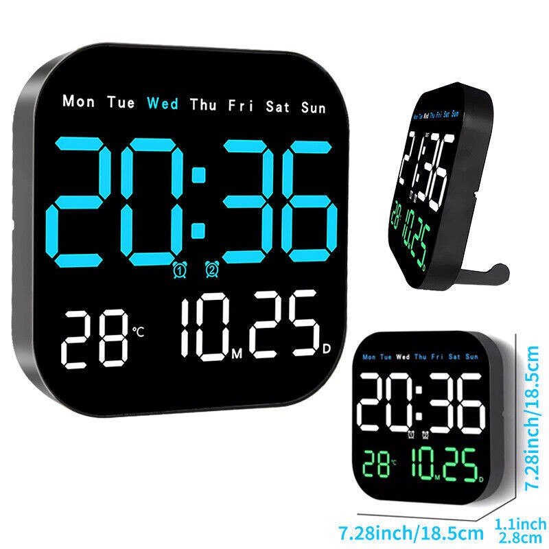 Wall Clock Remote Control Temperature Date Week Display Adjust LED Large Digital gallery